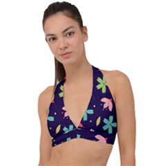 Colorful Floral Halter Plunge Bikini Top by hanggaravicky2