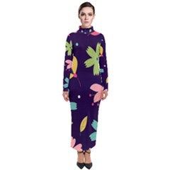 Colorful Floral Turtleneck Maxi Dress by hanggaravicky2