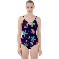 Colorful Floral Cut Out Top Tankini Set