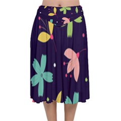 Colorful Floral Velvet Flared Midi Skirt