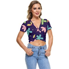 Colorful Floral Short Sleeve Foldover Tee