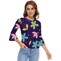 Colorful Floral Bell Sleeve Top