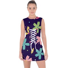 Colorful Floral Lace Up Front Bodycon Dress by hanggaravicky2