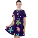 Colorful Floral Short Sleeve Shoulder Cut Out Dress  View1