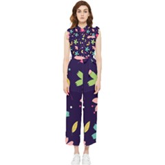 Colorful Floral Women s Frill Top Chiffon Jumpsuit by hanggaravicky2