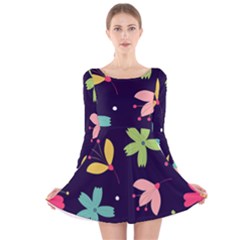 Colorful Floral Long Sleeve Velvet Skater Dress by hanggaravicky2