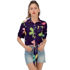 Colorful Floral Tie Front Shirt  by hanggaravicky2