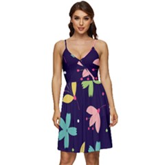 Colorful Floral V-neck Pocket Summer Dress 