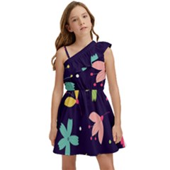 Colorful Floral Kids  One Shoulder Party Dress