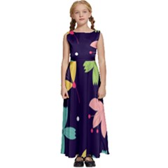 Colorful Floral Kids  Satin Sleeveless Maxi Dress