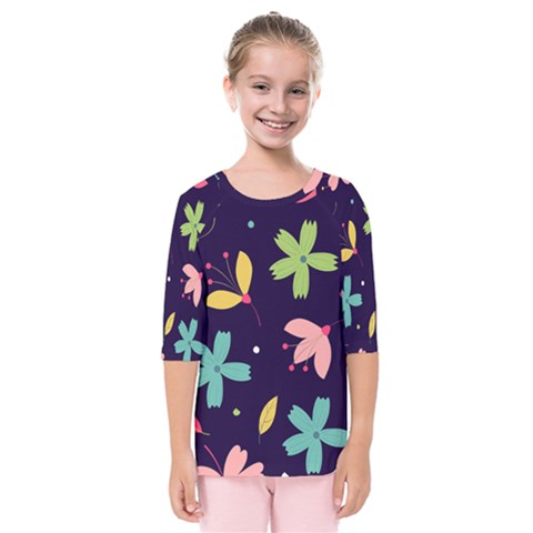 Colorful Floral Kids  Quarter Sleeve Raglan Tee by hanggaravicky2