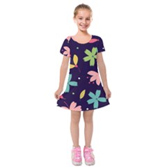 Colorful Floral Kids  Short Sleeve Velvet Dress