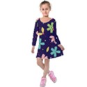 Colorful Floral Kids  Long Sleeve Velvet Dress View1