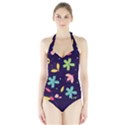 Colorful Floral Halter Swimsuit View1