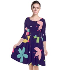 Colorful Floral Quarter Sleeve Waist Band Dress by hanggaravicky2