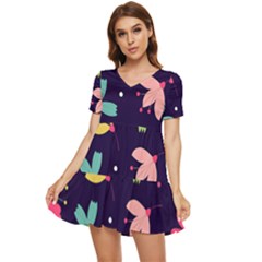 Colorful Floral Tiered Short Sleeve Babydoll Dress