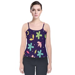 Colorful Floral Velvet Spaghetti Strap Top by hanggaravicky2