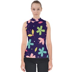 Colorful Floral Mock Neck Shell Top by hanggaravicky2