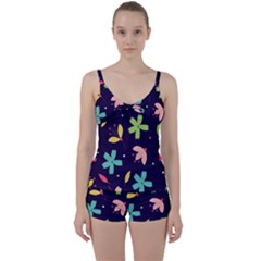 Colorful Floral Tie Front Two Piece Tankini by hanggaravicky2