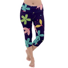 Colorful Floral Lightweight Velour Capri Yoga Leggings by hanggaravicky2