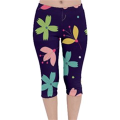 Colorful Floral Velvet Capri Leggings  by hanggaravicky2