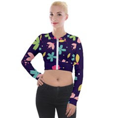 Colorful Floral Long Sleeve Cropped Velvet Jacket