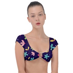 Colorful Floral Cap Sleeve Ring Bikini Top