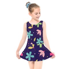 Colorful Floral Kids  Skater Dress Swimsuit