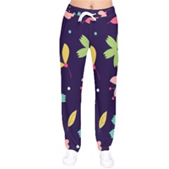 Colorful Floral Women Velvet Drawstring Pants