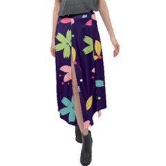 Colorful Floral Velour Split Maxi Skirt