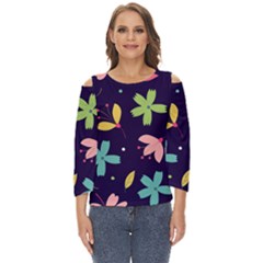 Colorful Floral Cut Out Wide Sleeve Top