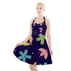 Colorful Floral Halter Party Swing Dress 