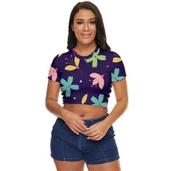 Colorful Floral Side Button Cropped Tee