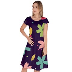 Colorful Floral Classic Short Sleeve Dress