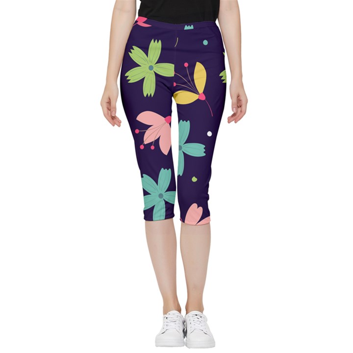 Colorful Floral Inside Out Lightweight Velour Capri Leggings 