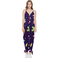 Colorful Floral Sleeveless Tie Ankle Chiffon Jumpsuit by hanggaravicky2