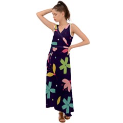 Colorful Floral V-neck Chiffon Maxi Dress by hanggaravicky2