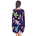 Colorful Floral Long Sleeve V-neck Flare Dress View2