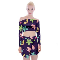 Colorful Floral Off Shoulder Top With Mini Skirt Set