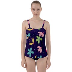 Colorful Floral Twist Front Tankini Set by hanggaravicky2