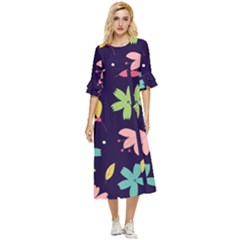 Colorful Floral Double Cuff Midi Dress