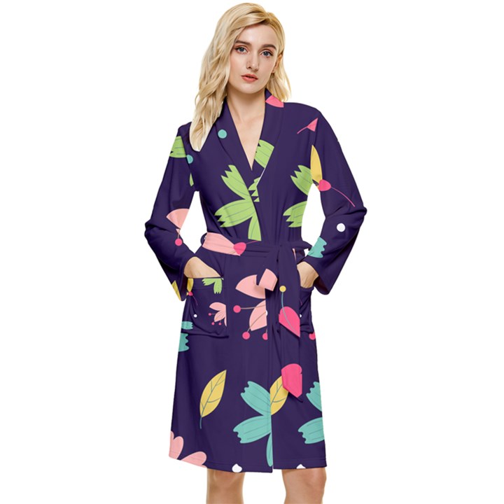 Colorful Floral Long Sleeve Velour Robe