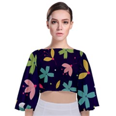 Colorful Floral Tie Back Butterfly Sleeve Chiffon Top by hanggaravicky2