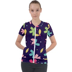 Colorful Floral Short Sleeve Zip Up Jacket by hanggaravicky2