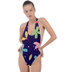 Colorful Floral Backless Halter One Piece Swimsuit by hanggaravicky2