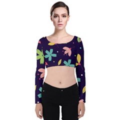 Colorful Floral Velvet Long Sleeve Crop Top by hanggaravicky2