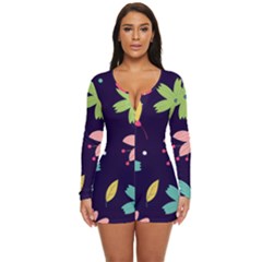 Colorful Floral Long Sleeve Boyleg Swimsuit by hanggaravicky2