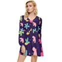 Colorful Floral Tiered Long Sleeve Mini Dress View1