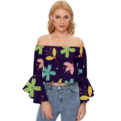 Colorful Floral Off Shoulder Flutter Bell Sleeve Top