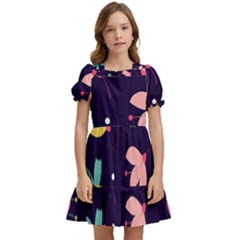 Colorful Floral Kids  Puff Sleeved Dress